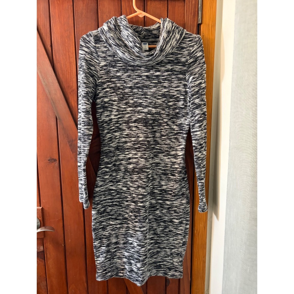 Old Navy Womens Cowl Neck Sweater Dress Black White Space Dye Long Sleeve Small